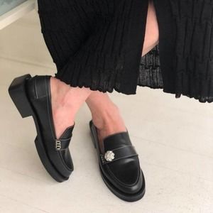 Ganni Embellished Black Mock Toe Loafers- size 9